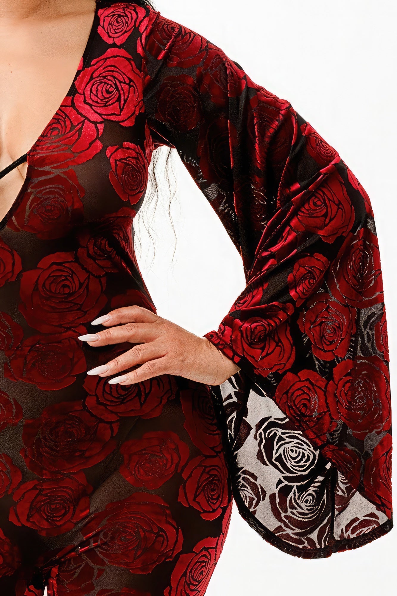 Velvet Flocking Jumpsuit/Bell Sleeve