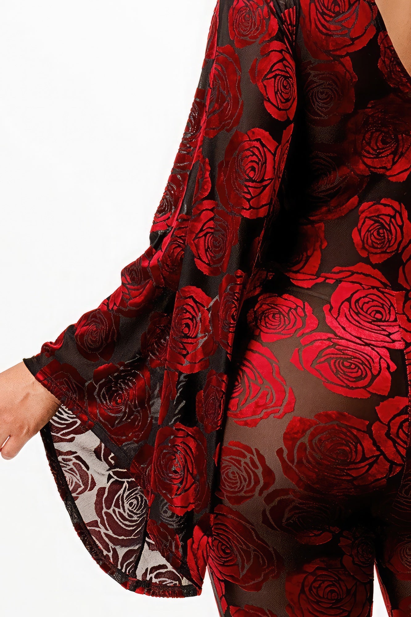 Velvet Flocking Jumpsuit/Bell Sleeve