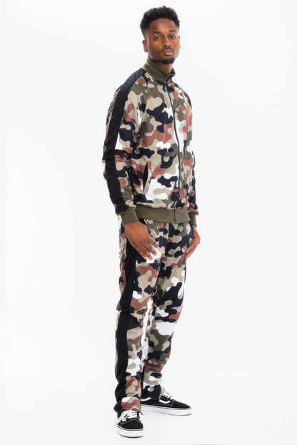 Full Camo With Stripe Track Bottom Pants and Jacket Set