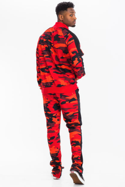 Full Camo With Stripe Track Bottom Pants and Jacket Set