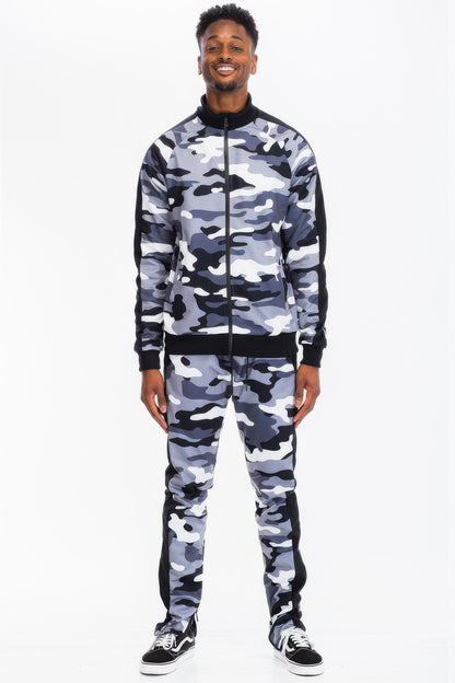 Full Camo With Stripe Track Bottom Pants and Jacket Set