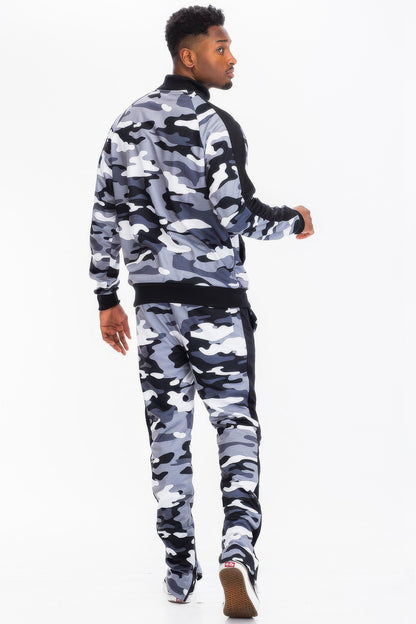 Full Camo With Stripe Track Bottom Pants and Jacket Set