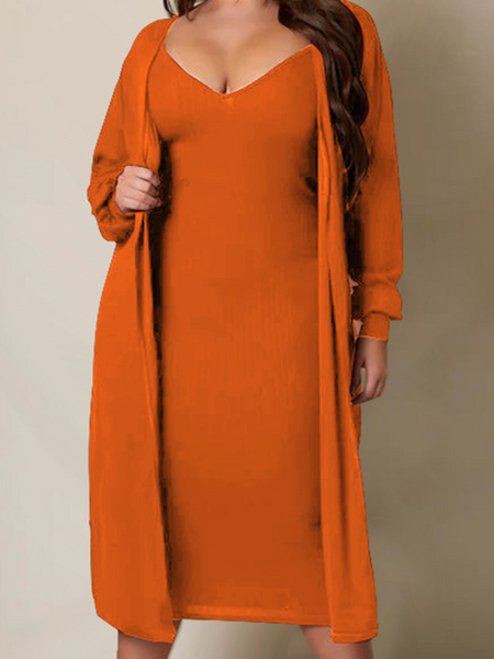 Women's V-neck Long sleeved Solid Color Casual Set