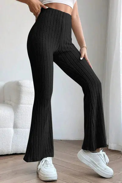 Basic Bae Full Size Ribbed High Waist Flare Pants - Image #4