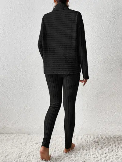 Ribbed Turtleneck Top and Pants Set - Image #17