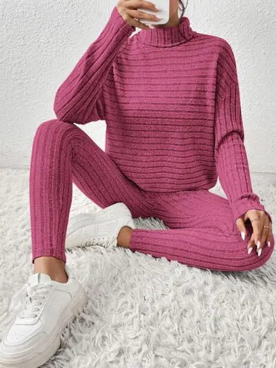 Ribbed Turtleneck Top and Pants Set - Image #15