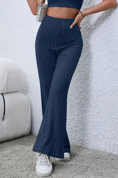 Basic Bae Full Size Ribbed High Waist Flare Pants - Image #8