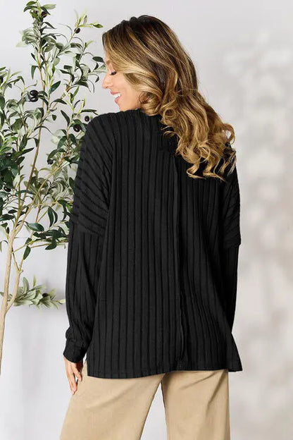 Basic Bae Full Size Ribbed Round Neck Slit T-Shirt - Image #6