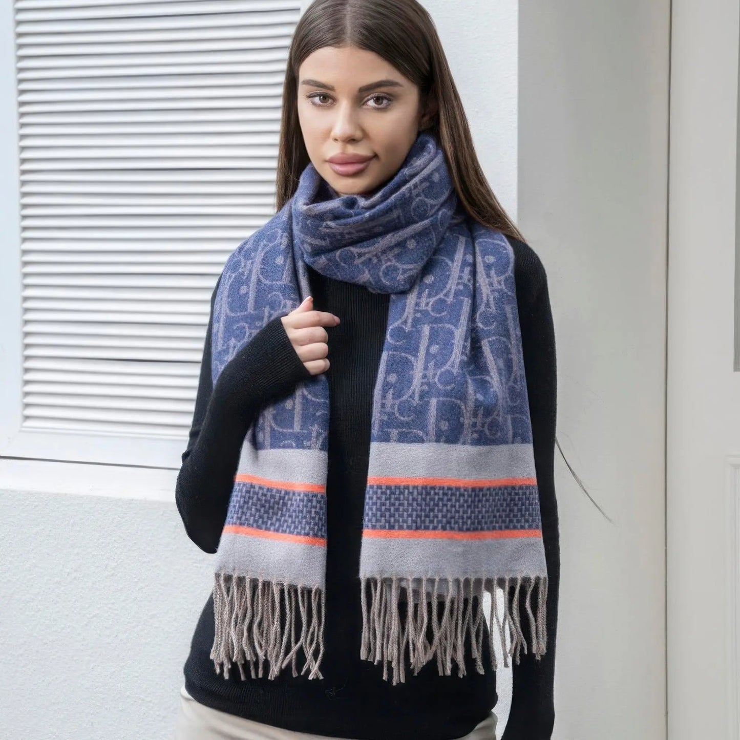 Double stripe blanket scarf with tassel - Image #2