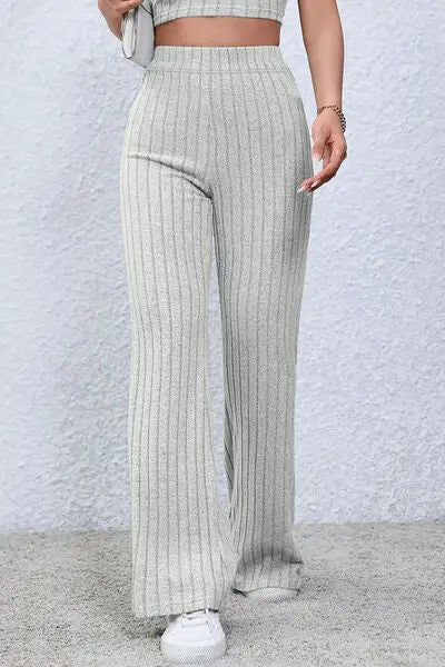 Basic Bae Full Size Ribbed High Waist Flare Pants - Image #22