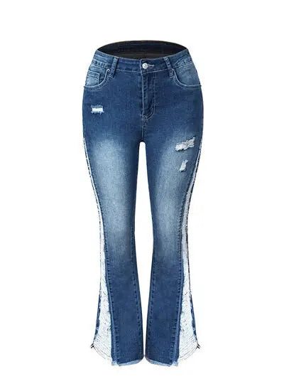 Distressed Raw Hem Bootcut Jeans - Image #4