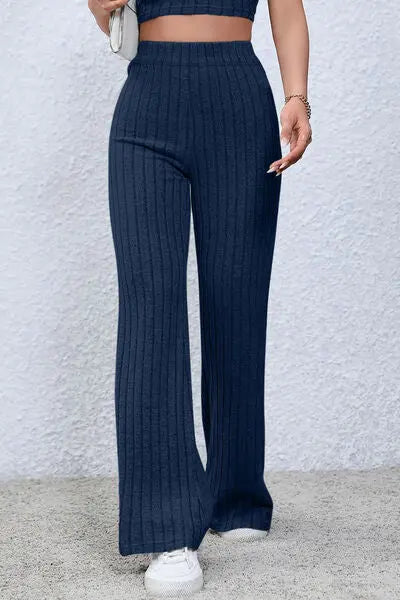 Basic Bae Full Size Ribbed High Waist Flare Pants - Image #10