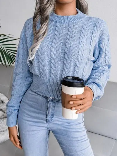 Cable-Knit Round Neck Sweater - Image #5