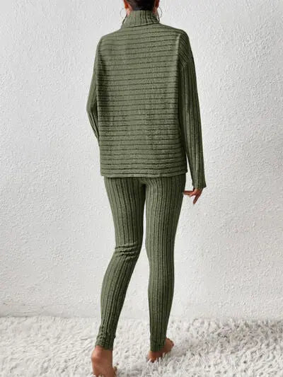 Ribbed Turtleneck Top and Pants Set - Image #9