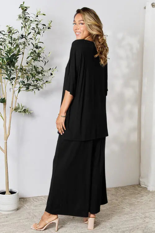 Double Take Full Size Round Neck Slit Top and Pants Set - Image #27