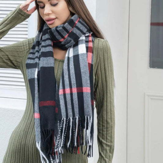 Plaid blanket scarf with tassel - Image #1