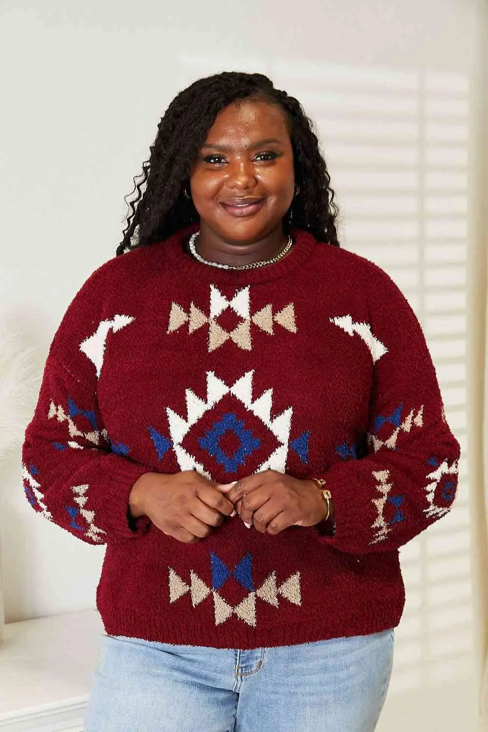 HEYSON Full Size Aztec Soft Fuzzy Sweater - Image #1