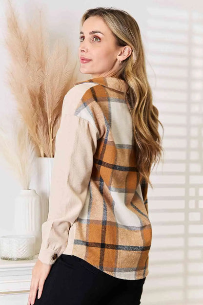 Double Take Plaid Print Dropped Shoulder Shirt - Image #8