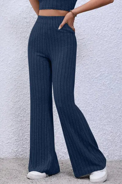 Basic Bae Full Size Ribbed High Waist Flare Pants - Image #9