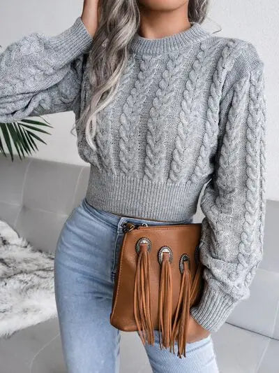 Cable-Knit Round Neck Sweater - Image #10