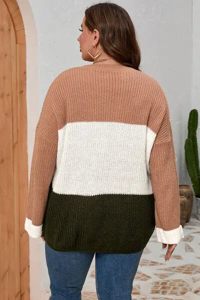 Plus Size Color Block Round Neck Sweater - Image #2