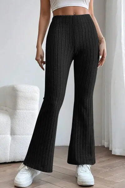 Basic Bae Full Size Ribbed High Waist Flare Pants - Image #1