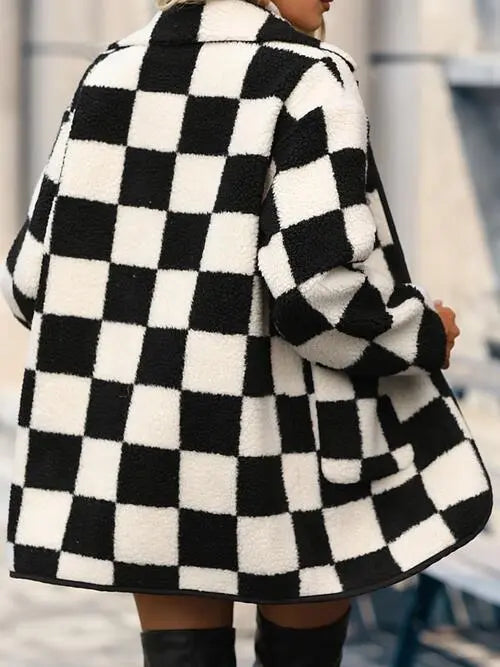 Double Take Full Size Checkered Button Front Coat with Pockets - Image #4