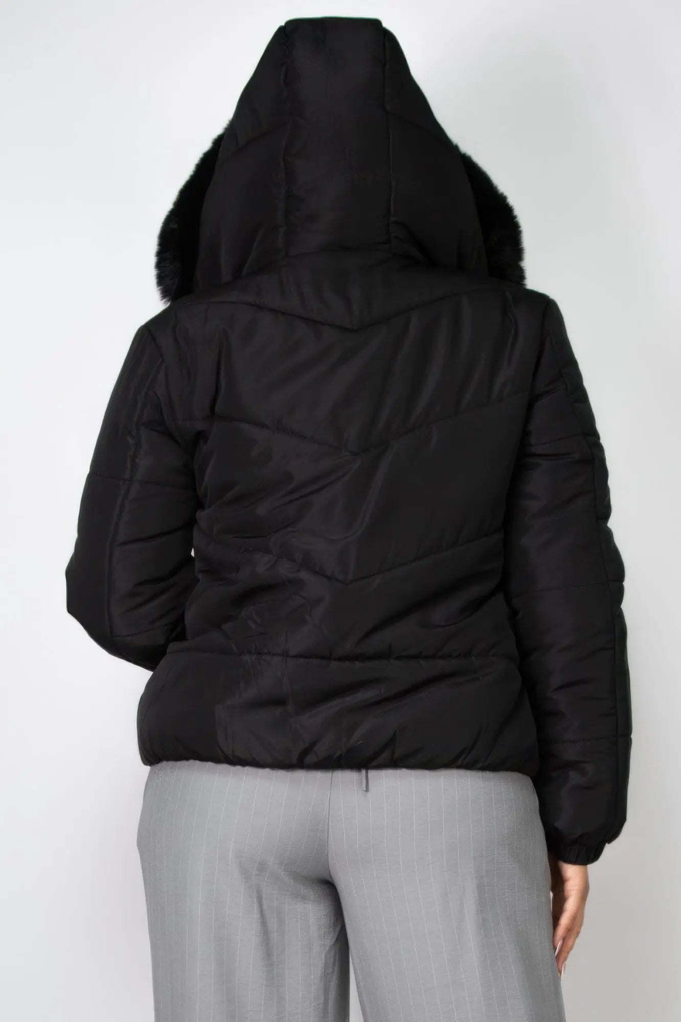 Insulated Zip-up Faux Fur Hooded Jacket - Image #5