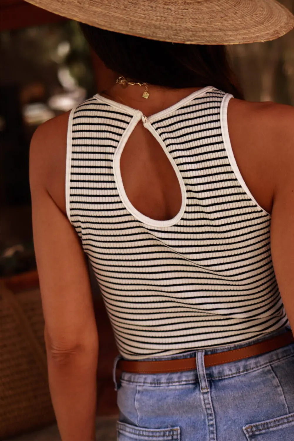 Cutout Striped Round Neck Tank - Image #3