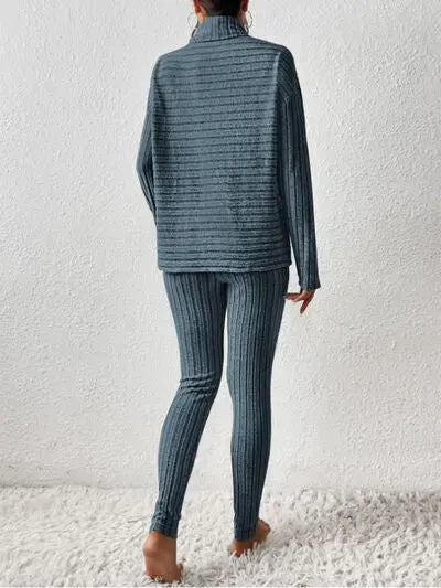 Ribbed Turtleneck Top and Pants Set - Image #2