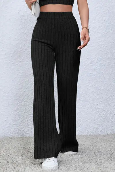 Basic Bae Full Size Ribbed High Waist Flare Pants - Image #6