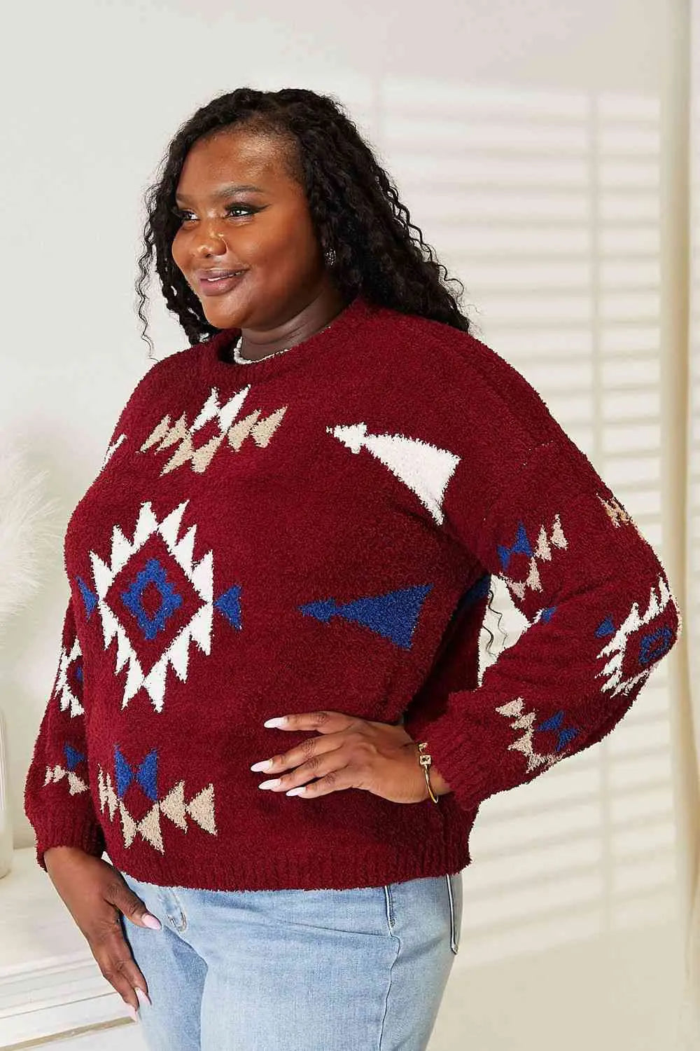 HEYSON Full Size Aztec Soft Fuzzy Sweater - Image #2