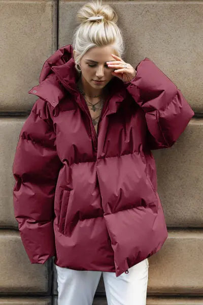 Pocketed Zip Up Hooded Puffer Jacket - Image #5