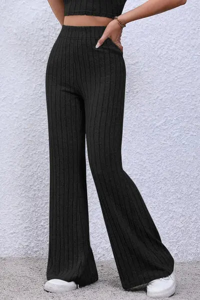 Basic Bae Full Size Ribbed High Waist Flare Pants - Image #7