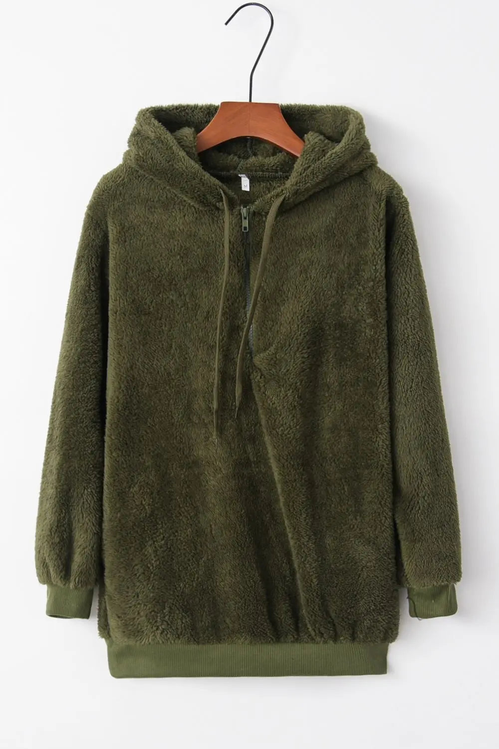 Full Size Quarter-Zip Drawstring Teddy Hoodie - Image #9