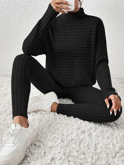 Ribbed Turtleneck Top and Pants Set - Image #19