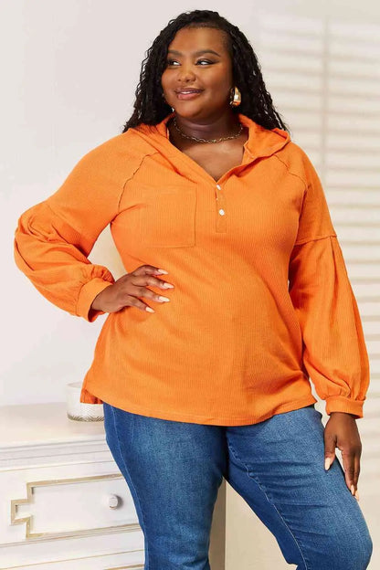 Basic Bae Side Slit Buttoned Waffle Knit Hoodie - Image #1