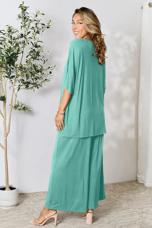 Double Take Full Size Round Neck Slit Top and Pants Set - Image #14