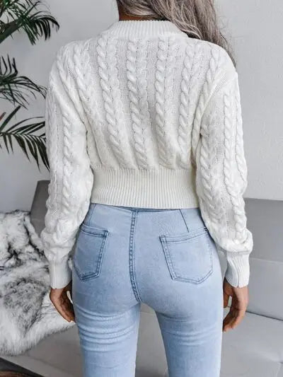 Cable-Knit Round Neck Sweater - Image #4