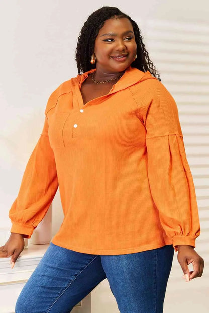 Basic Bae Side Slit Buttoned Waffle Knit Hoodie - Image #4