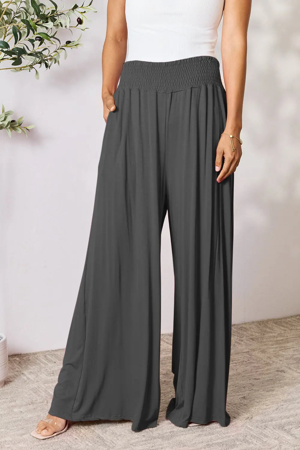 Double Take Full Size Smocked Wide Waistband Wide Leg Pants - Image #18