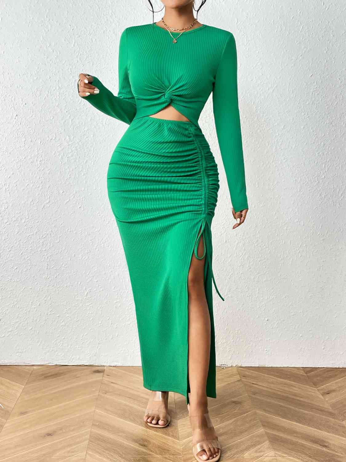 Twisted Top and Ruched Split Skirt Set