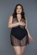 1 Pc Deep V-neck Mesh Babydoll - Image #1