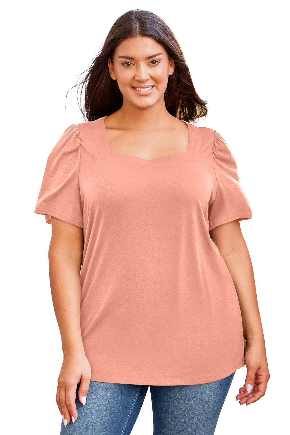 Plus Size Square Neck Puff Sleeve Tee