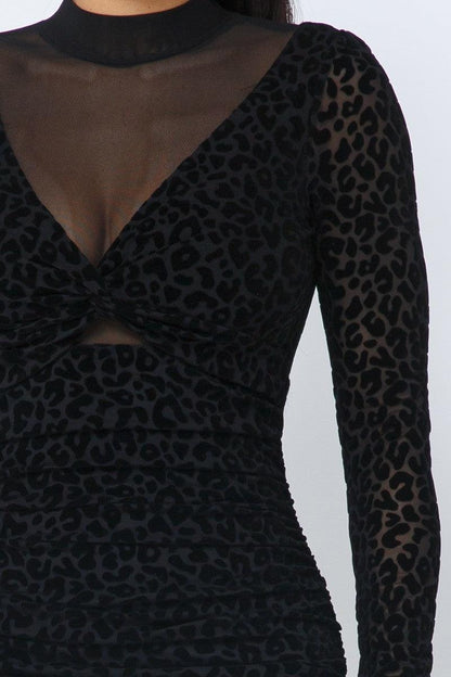 Animal Print Long Sleeve Mock Neck Mini Dress - Image #11