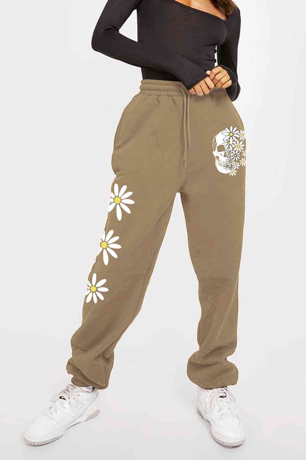 Simply Love Simply Love Full Size Drawstring Flower & Skull Graphic Long Sweatpants