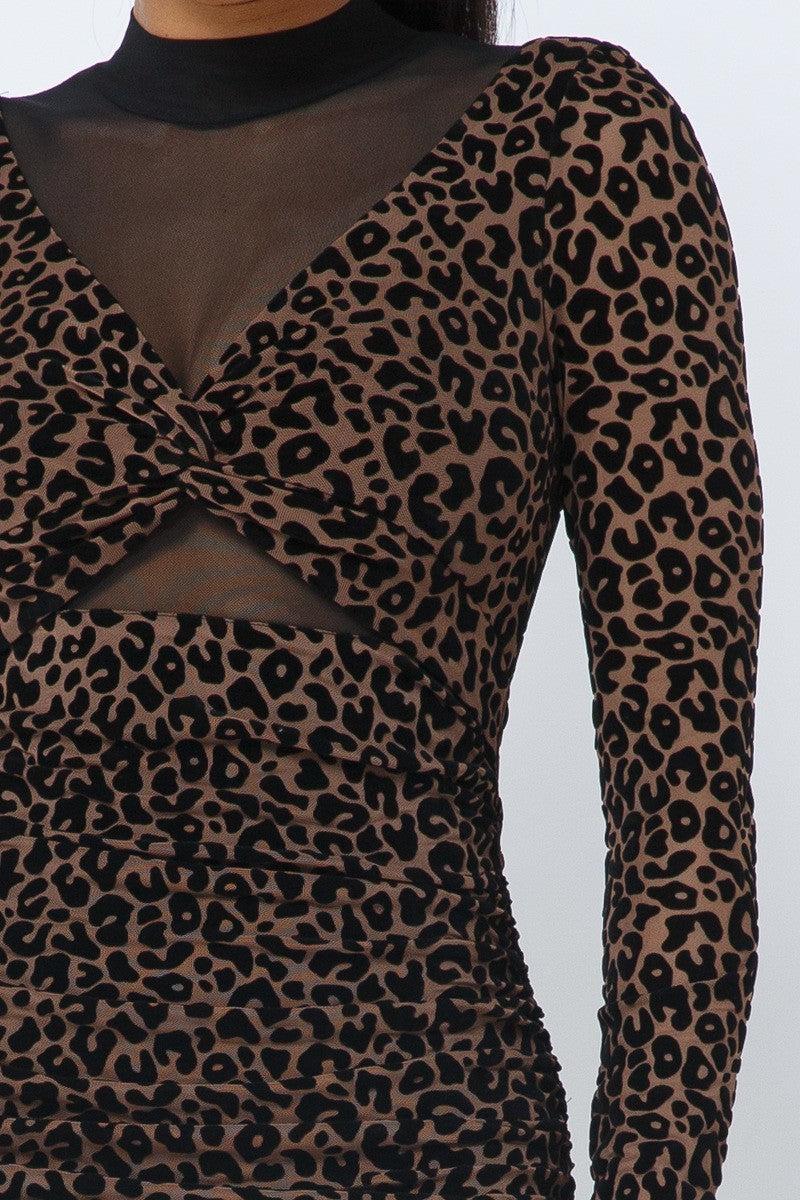 Animal Print Long Sleeve Mock Neck Mini Dress - Image #5