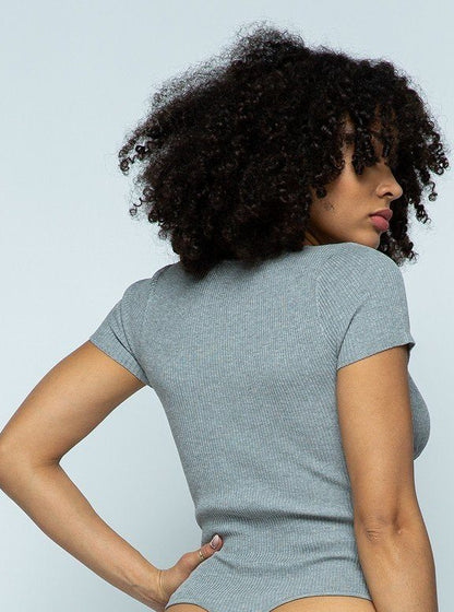 Short Sleeve Hook And Eye Ribbed Knit