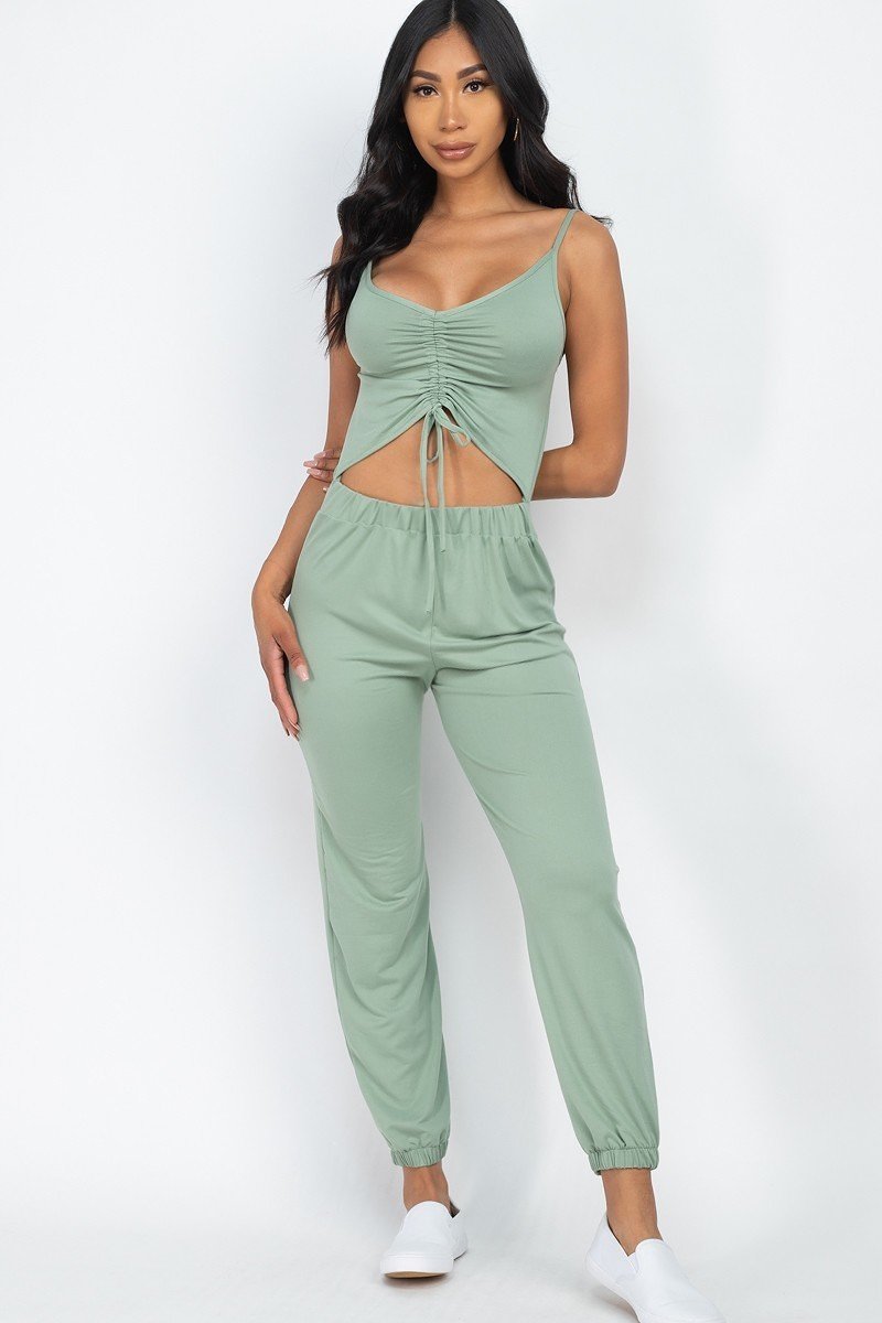 Front Ruched With Adjustable String Cami CasualJumpsuit