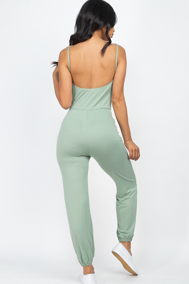 Front Ruched With Adjustable String Cami CasualJumpsuit